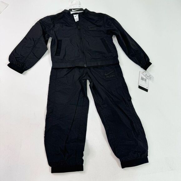 Nike Air Pant Set Boys Small 5 Two Piece Jogger Set Black Full Zip Swoosh - Picture 1 of 7